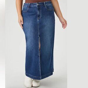 Forever 21 Premium Long Maxi Front Slit High Waisted Rise Denim Jean Ankle Skirt
